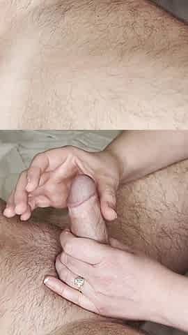 Side view: Edging tugjob: large tit mother I'd like to fuck wife