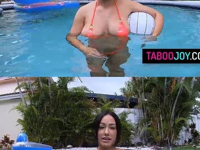 Concupiscent teen stepsiblings intensive screw in the pool