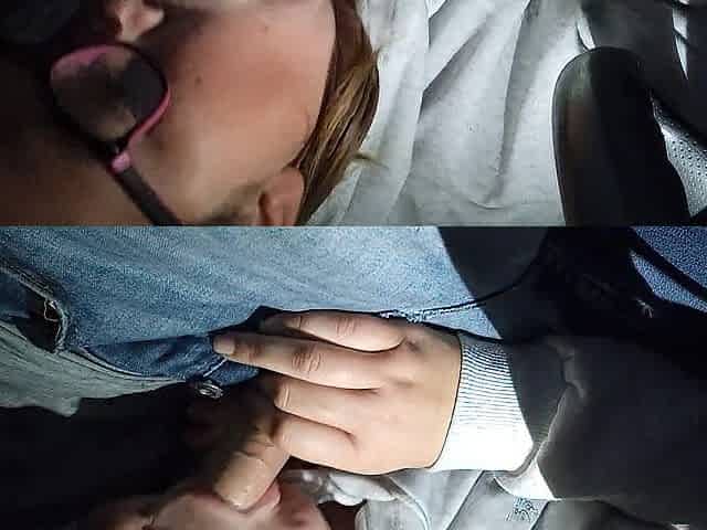 Nerdy step sister sucks me dry in car parking lot after a night out