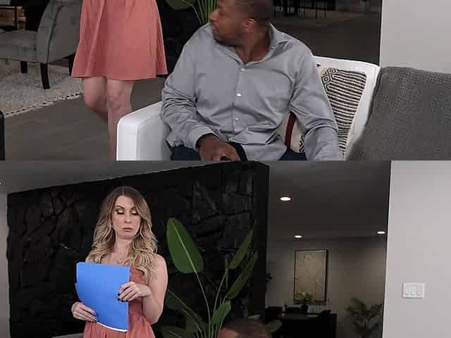 Sydney Paige rides a big black cock while her husband watches, showcasing her cougar prowess.