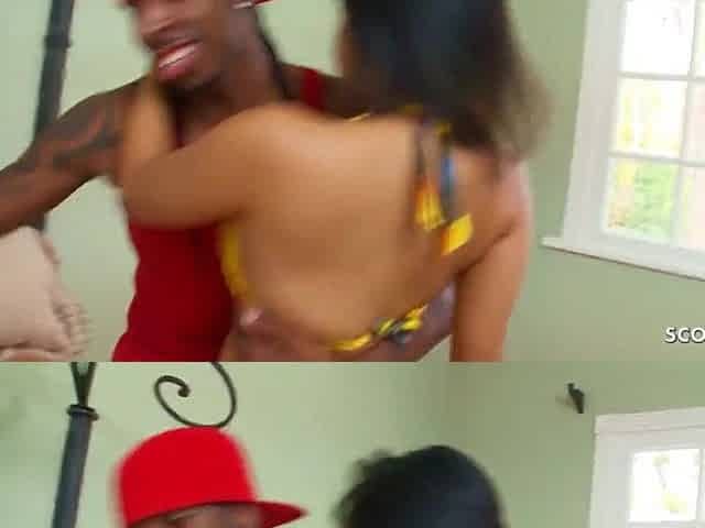 Oriental Teen Lana Violet Enticed to Screw by Large Ebony Knob
