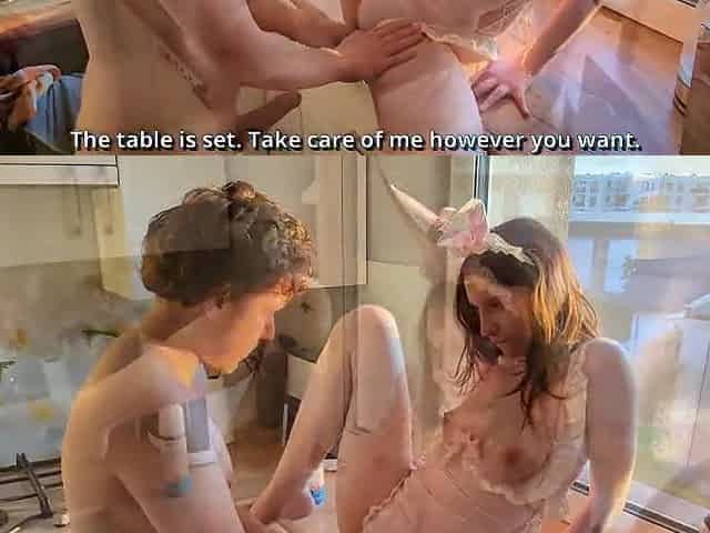 This bunny hotty likes getting facial in kitchen - Polish Dialogues
