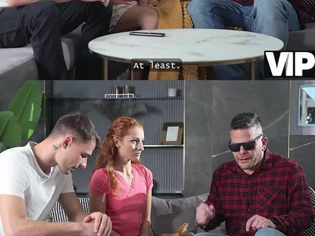 VIP4K. Redhead Czech with natural body is cheating on her BF with a blind dude