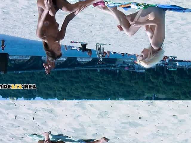 Beautiful blonde nudist sunbathe her trimmed pussy