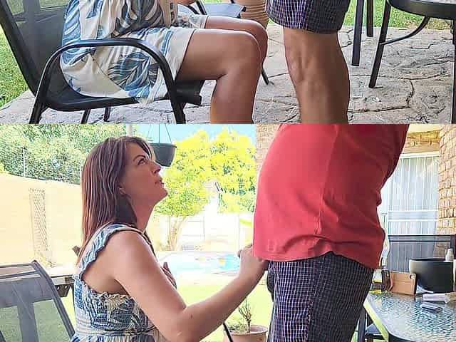 Neighbors wife sucking my schlong outdoor