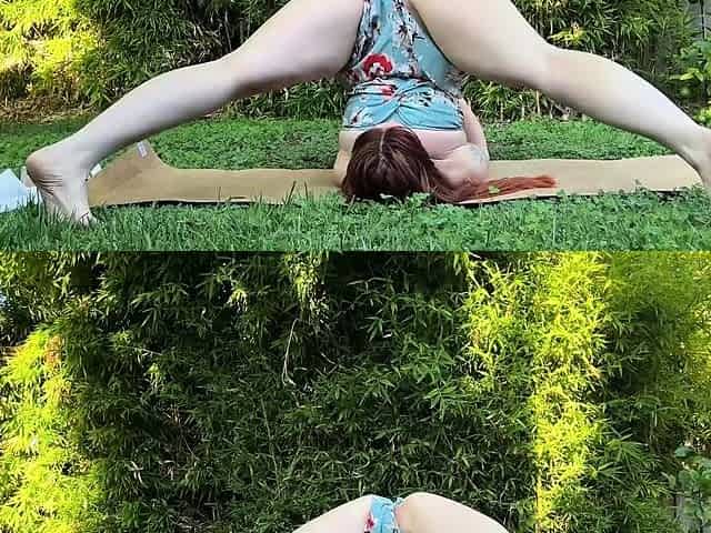 Outdoor yoga and stretching with Siri Dahl - too hot for
