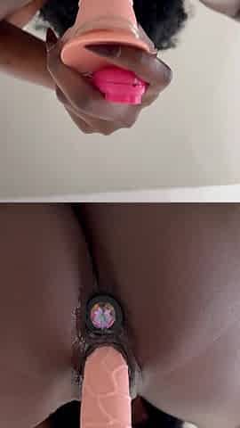 Girl Fucks Her Wet Slippery Pussy with Huge Dildo