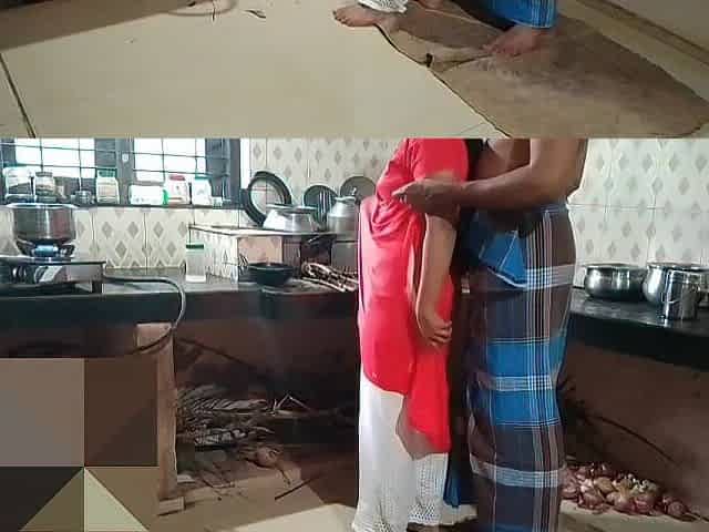 Husband and Wife Giving Blowjob in the Kitchen at Home