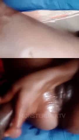 A very gorgeous ebony beauty taking a hard bang from an aggressive large ebony dong.