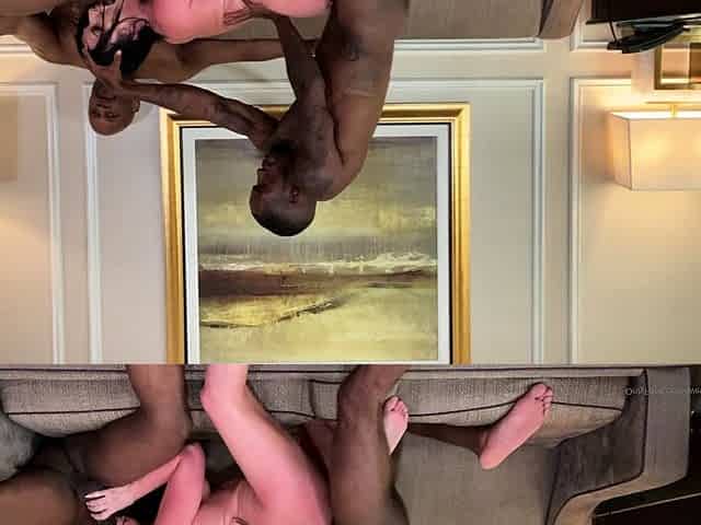 Brunette wife with big boobs gives blowjob