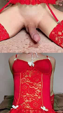 Red Lace Sissy Hands-Free Orgasms During the time that Riding 7-inch Vibrator