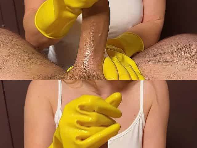 Yellow Dishwashing gloves tugjob