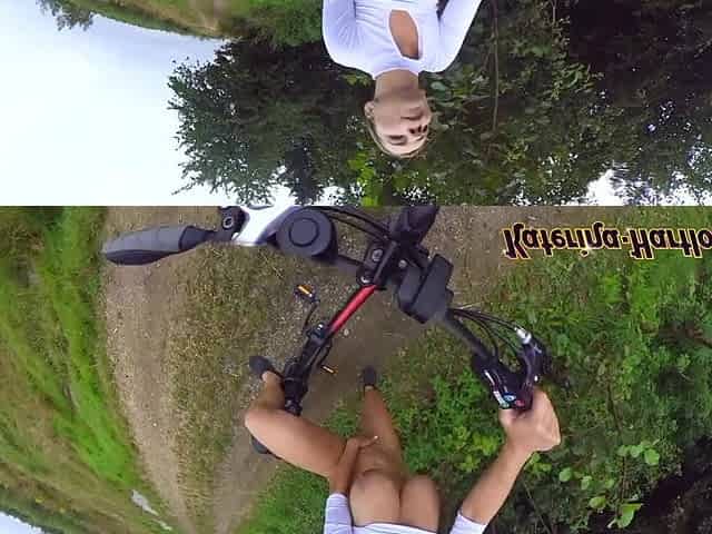 Ride on Bicycle Without Bra and Masturbate