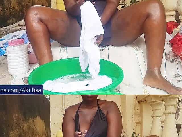 Laundry day: Afro playgirl AKIILISA thick haunches and hot cleavage