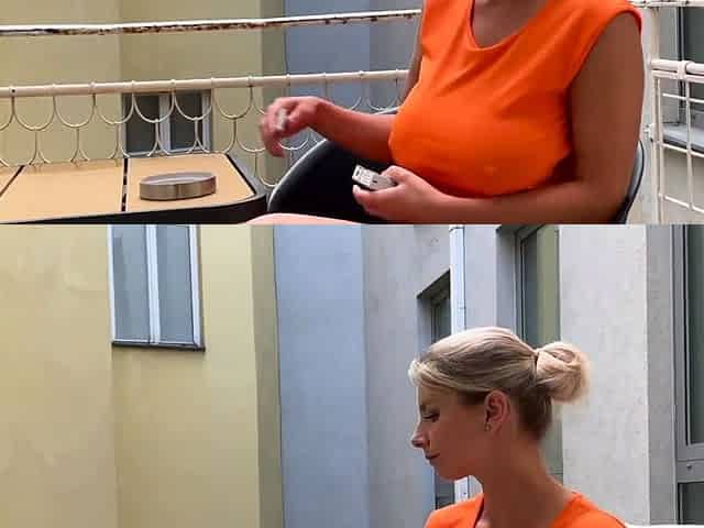 Hot Smoking Fetish and Fingering Pussy on Balcony