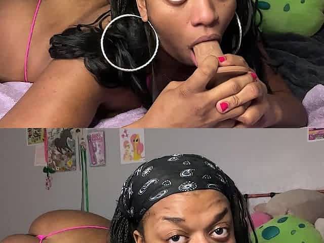 Cute Black Plays With Herself For Dad