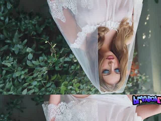 Redhead MILF bride flashes her big boobs