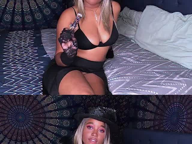 Playing with my twat with a glass vibrator as a Nasty Witch for Halloween