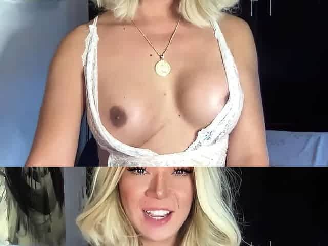 Super hot busty blonde babe fucks a big dick on webcam