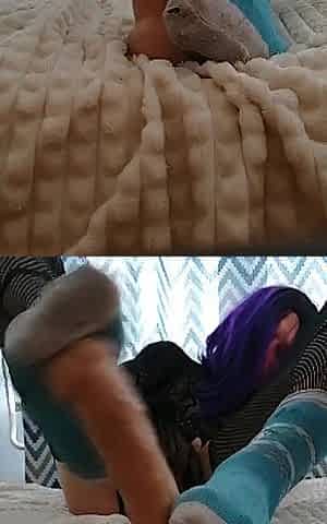 Sissy femboy sex-toy footjob with cute socks, and have pleasure with her butt