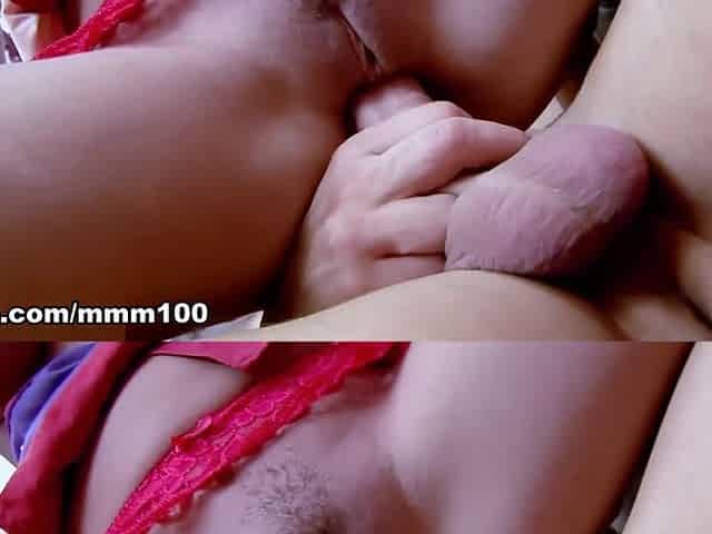 Two beautiful blondes with big natural tits fucked by two big cocks - MMM100