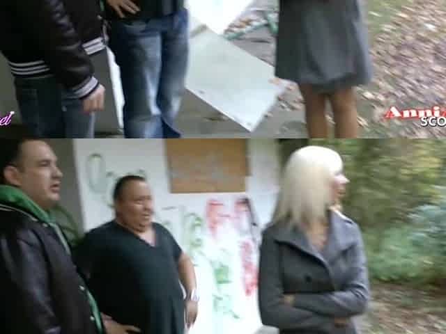 German Teen Anni Outdoor Foursome with three Stranger Nerd Boyz