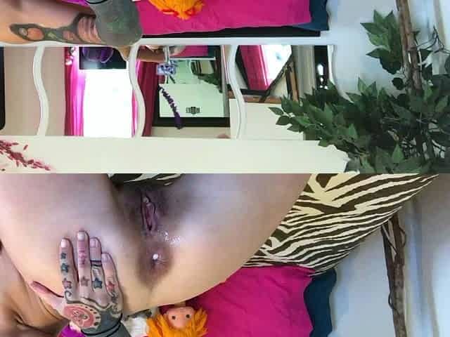 Pink labia close up of naive brunette