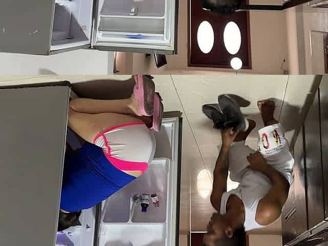 I See My Rich Stepsister Trapped in the Fridge, It Makes Me Horny to See Her Huge Ass, I End up Cumming on Her Belly