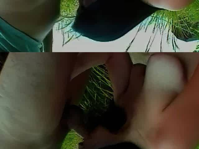 Youthful brunette hair likes to suck a large jock outdoors