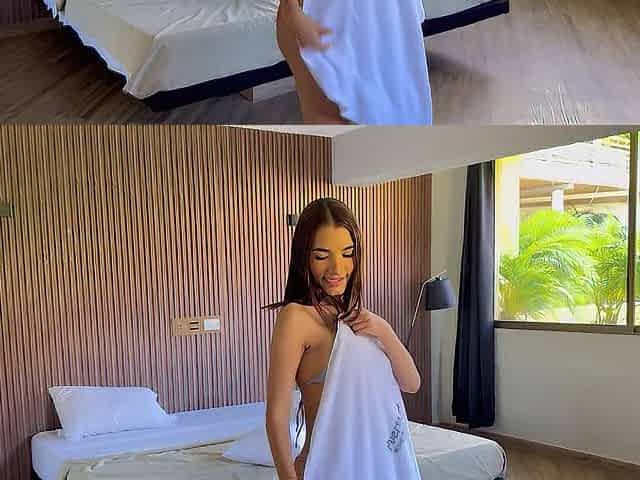 Strange spy on me in the pool, I invite him to my room and we fuck wildly!