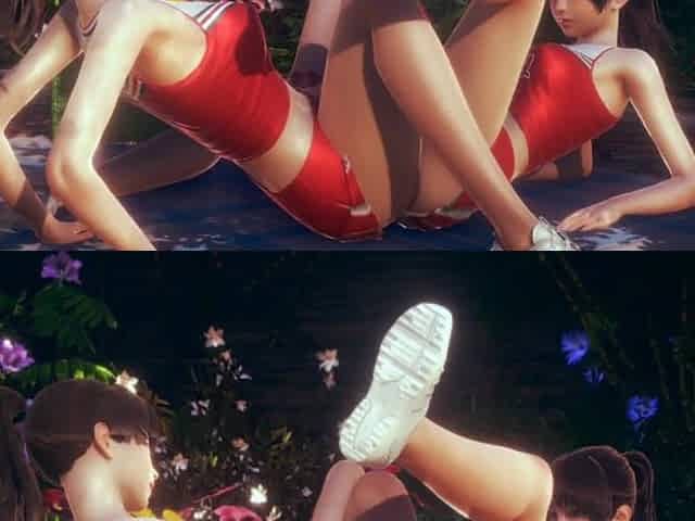 Cute Oriental Cheerleaders Tribbing With Dressed