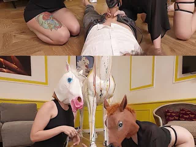 Eager Teen Floozy Wears Horse Mask To Be Included In 3some