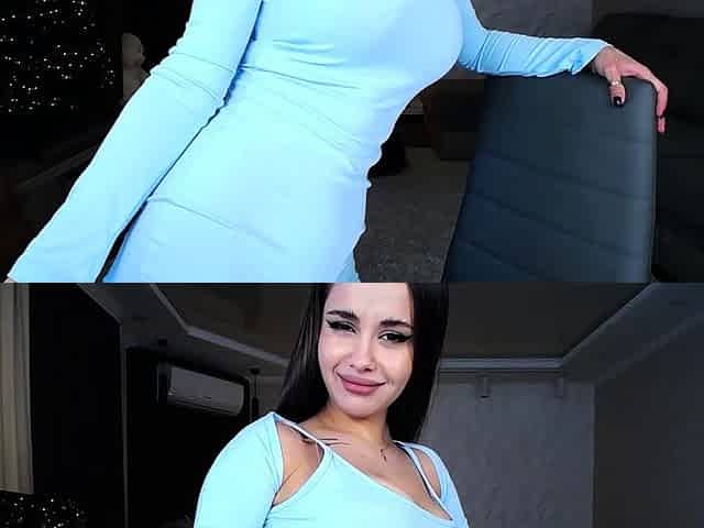 Busty curly brunette with big boobs fucks on couch