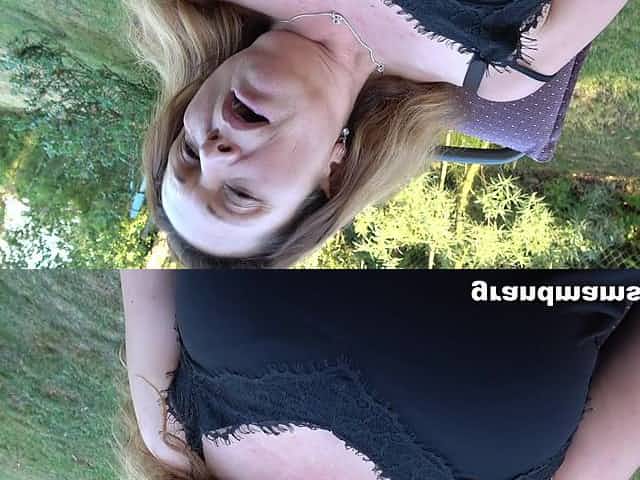 Busty mature Euro whore is masturbating in her own backyard