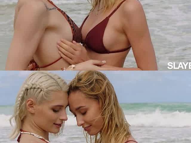 Two hot slender girls indulge in a sensual erotic lesbian sex with licking and fingering