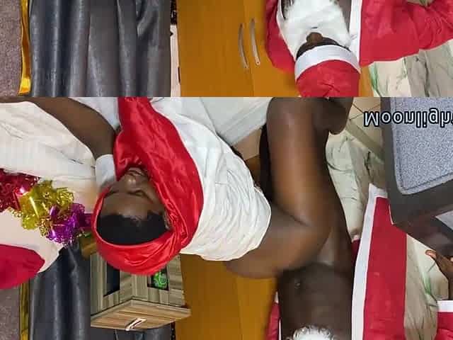 Black stepdaughter sneaky screws bbc Santa Claus behind her daddy