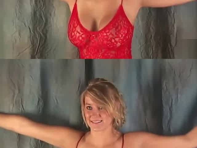 Busty Traci in Red Dress Dance Action