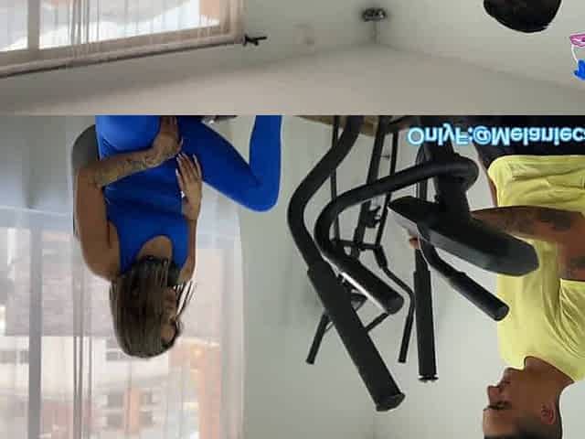 Melanie Caceres rides Dani Clark's large spear in the gym, them cum all over her hotLatina body!