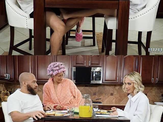 Sky Pierce gives sneakily blowjob under the table