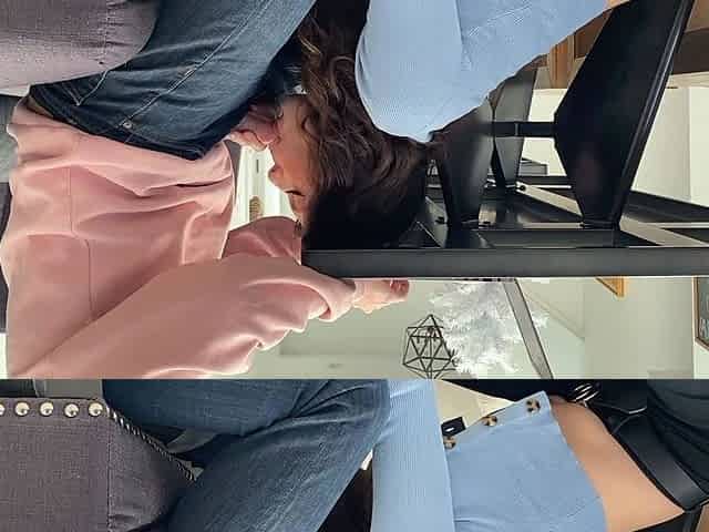 Blowjob under table turns into Doggie-style fuckand then