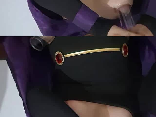 Femboy Raven with Puffy Nipps Lactating her Bazookas with Milking Vacuum Machine