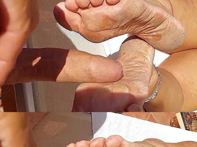 Cum on Selena's feet