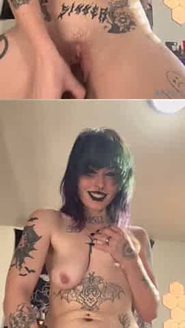 goth chick fucks her tight pussy