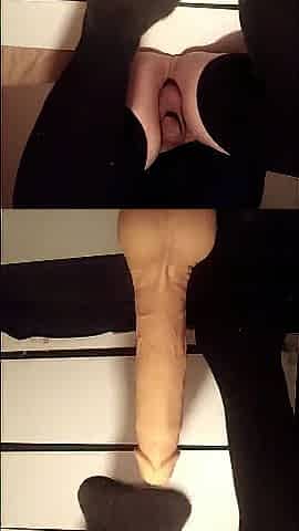 your sissy Girlfriend, wearing her haunch highs, gives u a short footjob,