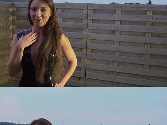 Cute brunette teen gives head outdoors