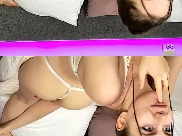 Pretty busty blonde teen babe masturbating