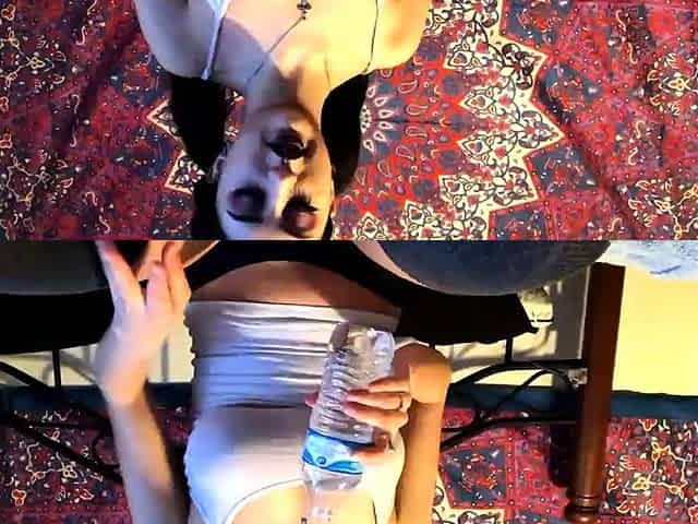 Busty curly brunette with big boobs fucks on couch