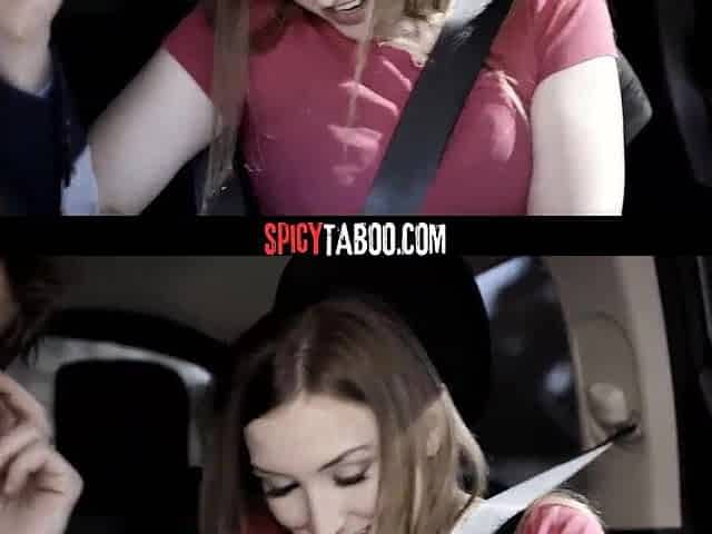 Excited married pair tempt and bang teen hitchhiker