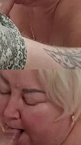 Blowjob with Cum in Stepmom's Mouth