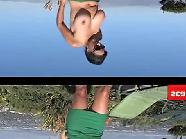 Brunette milf spreads her legs under the sun